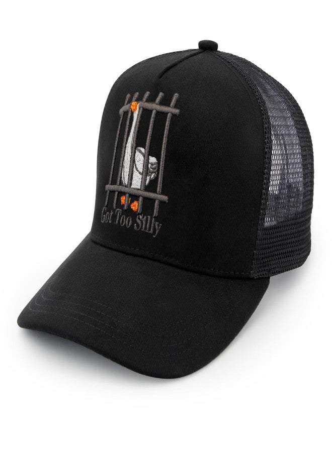 XMDZH Embroidered Got Too Silly 3D Design Funny Goose Pun Humor Trucker Hat for Animal Lovers Funny Silly Goose Club Mesh Back Golfing Hat Black - Image 2